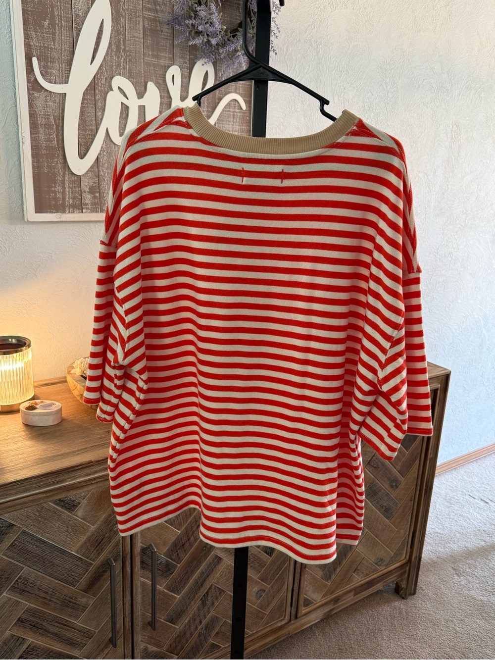 NWT Free People Red and Cream Striped Relaxed Sweatshirt - Picture 4 of 4